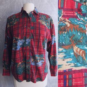 BUSHWACKER Tartan Plaid Button Down Size S Wilderness Animal Cabincore Retro 90s